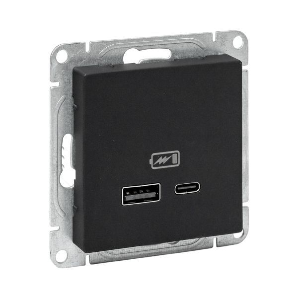 Розетка СП Эпика USB-A+С механизм черн. EKF UP1-SOB-USBA+USBC