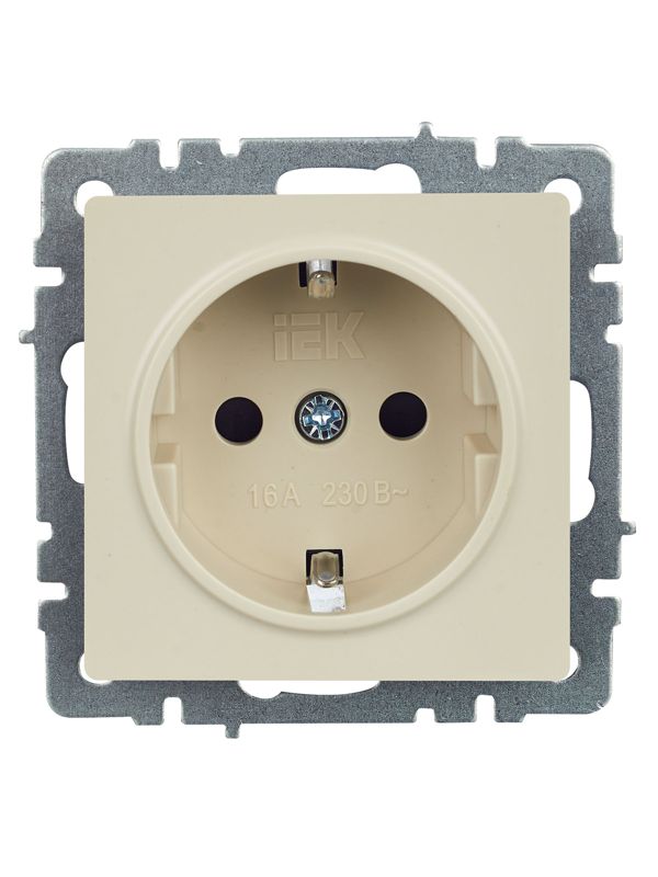Розетка BRITE РС14-1-0-БрКр 16А с заземл. защ. шторки механизм беж. IEK BR-R14-16-K10
