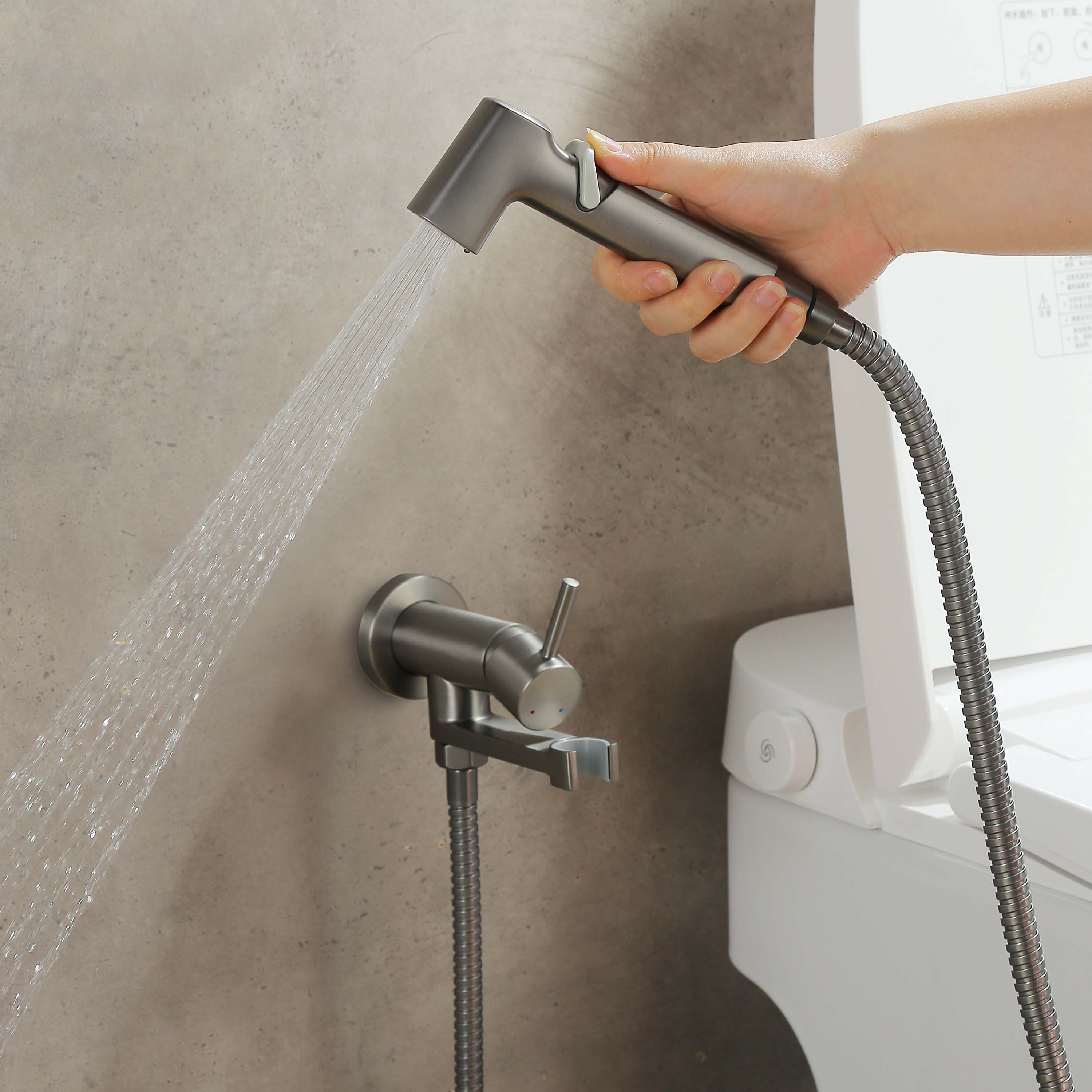 Комплект для гигиенического душа Aquatek НИКА встроенный (смеситель + гигиеническая лейка + шланг) AQ1819BGM  оружейная сталь