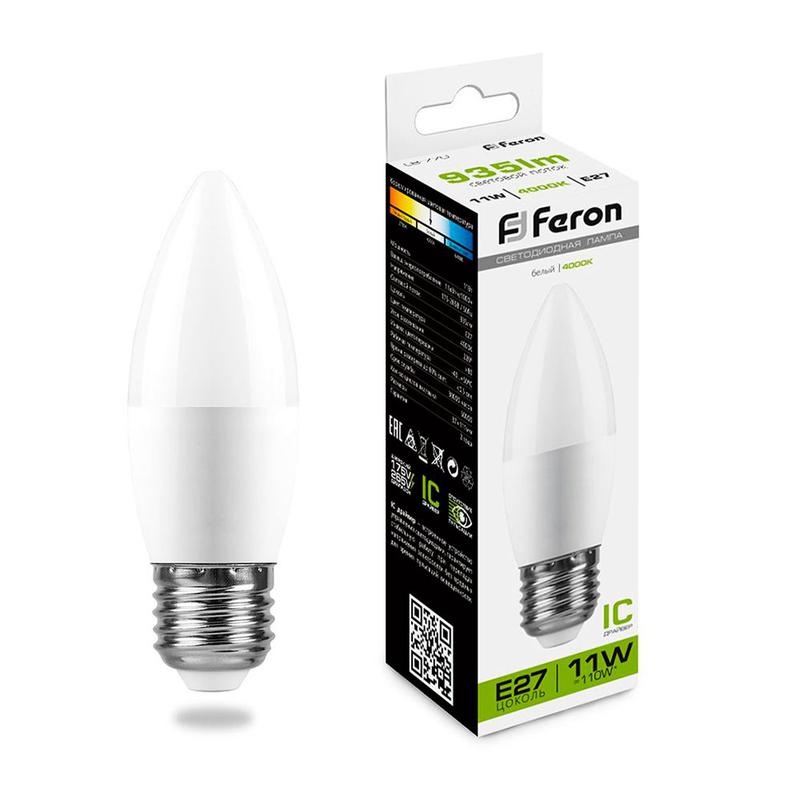 Лампа светодиодная 11Вт 230В E27 4000К С37 LB-770 FERON 25944