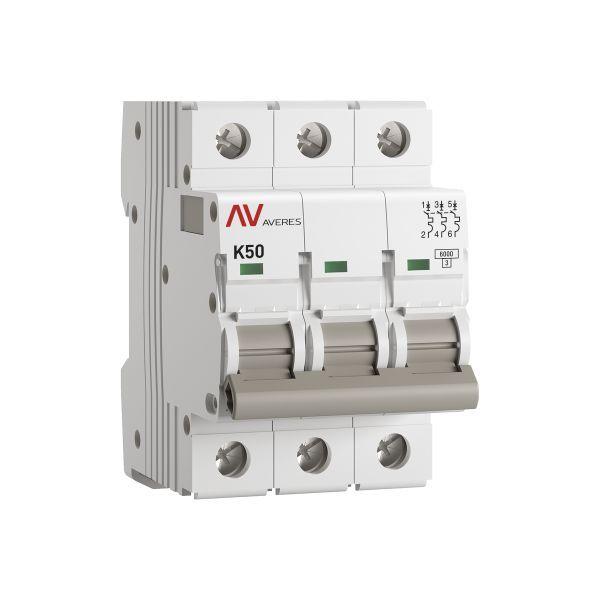 Выключатель автоматический модульный 3п K 50А 6кА AV-6 AVERES EKF mcb6-3-50K-av
