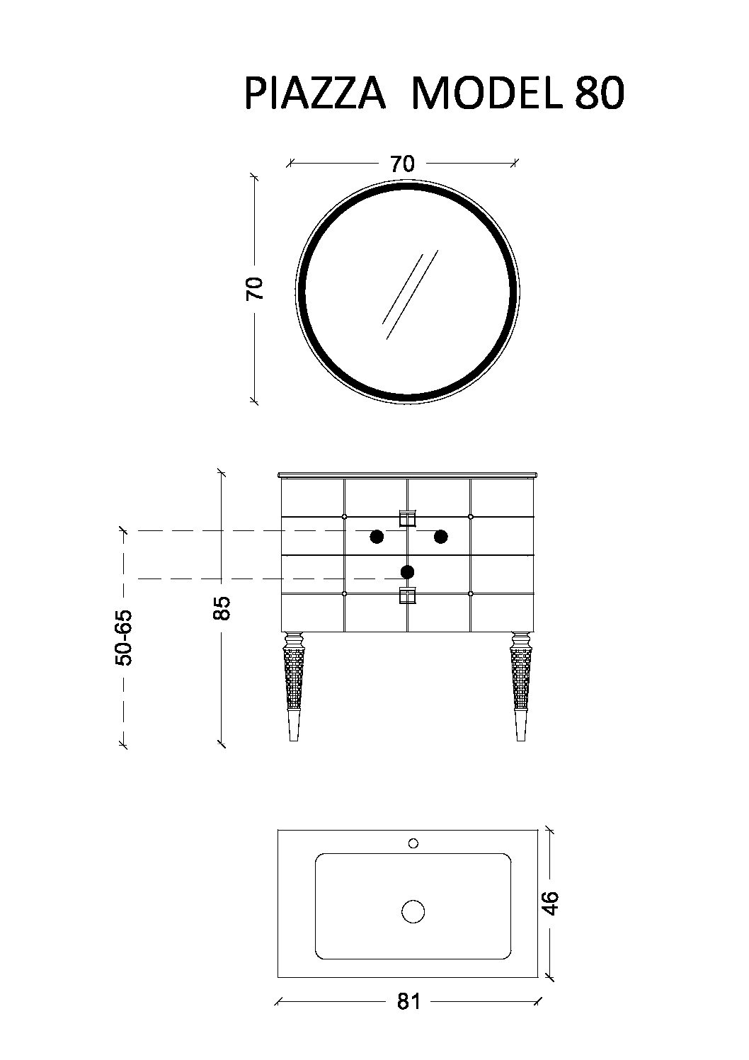 Тумба Piazza 80 белая + Золото