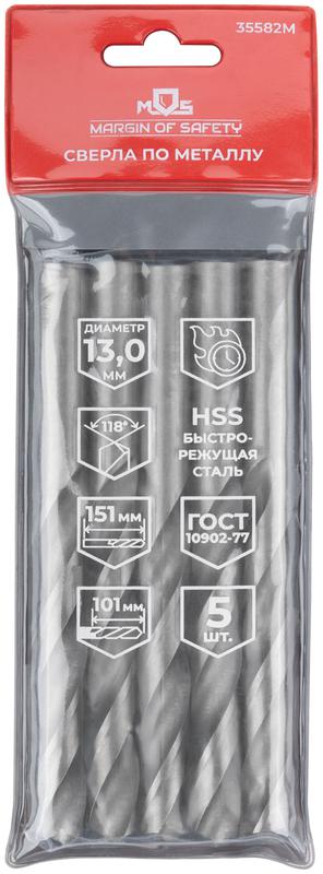 Сверло по металлу HSS угол заточки 118град. 13.0х151мм (уп.5шт) MOS 35582М