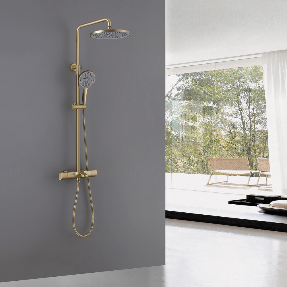 Душевая стойка ABBER Thermostat AF8516GL с термостатом и изливом, золото матовое