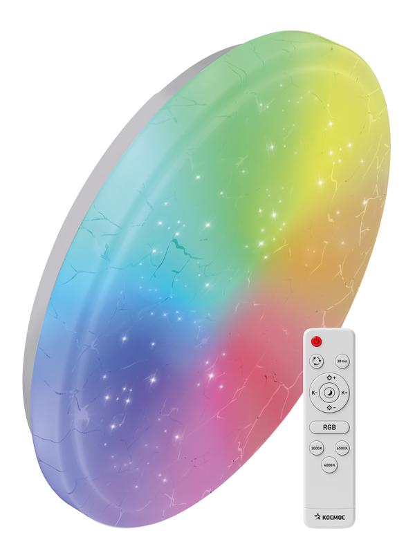 Светильник светодиодный PREMIUM FROST-RGB 75Вт 230В 3000-6500К 4400лм IP40 495х85мм настенно-потолочный управляемый с пультом ДУ с RGB подсветкой КОСМОС KSFrosRGB75W