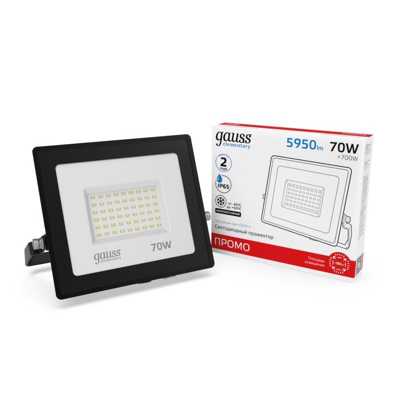 Прожектор светодиодный Elementary 70Вт IP65 6500К 5950лм PROMO G3 черн. GAUSS 613100370P