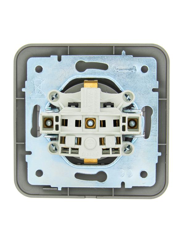 Розетка 1-м СП ASTI 16А IP20 с заземл. с крышкой термопласт в сборе платина. LEZARD 7081-3535-123В