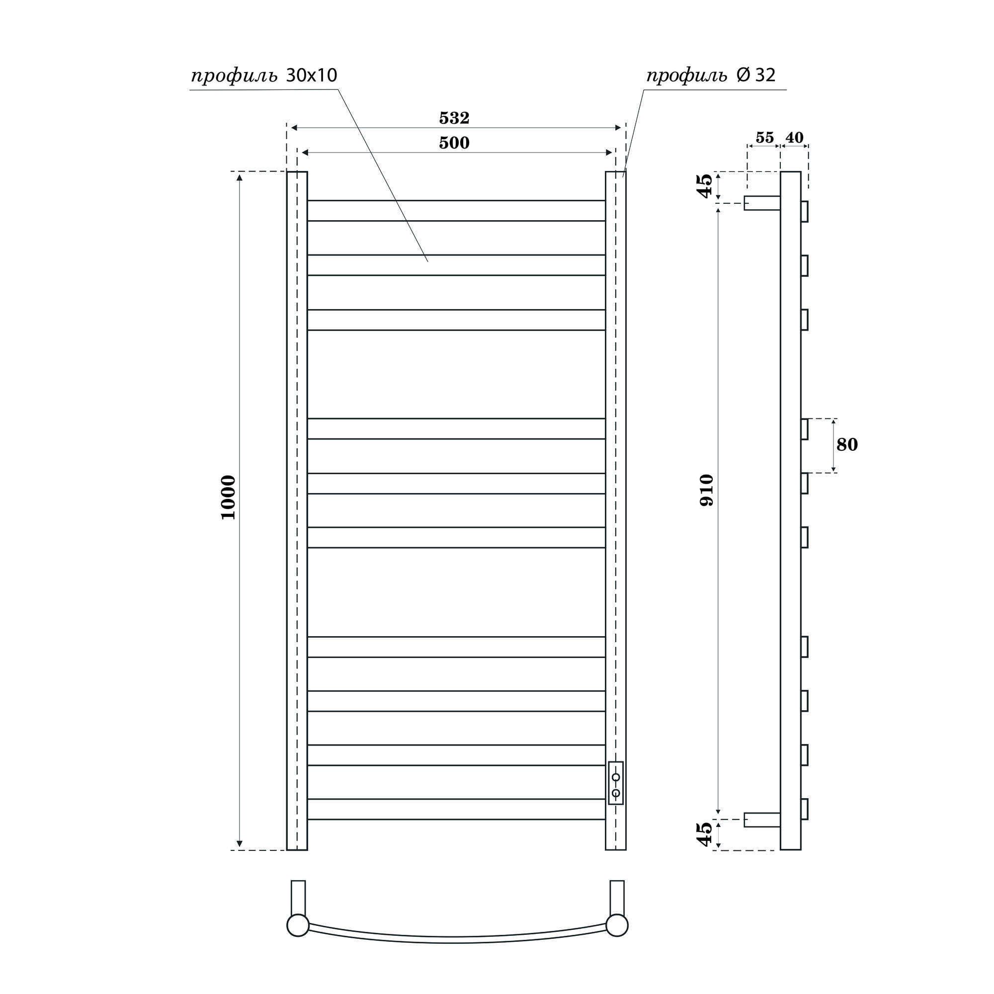 Полотенцесушитель электрический Point Антея PN17850W П10 500x1000, диммер справа, белый