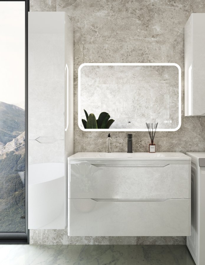 Тумба подвесная "Марелла 90" (2 ящ.) Люкс антискрейтч белый глянец, PLUS