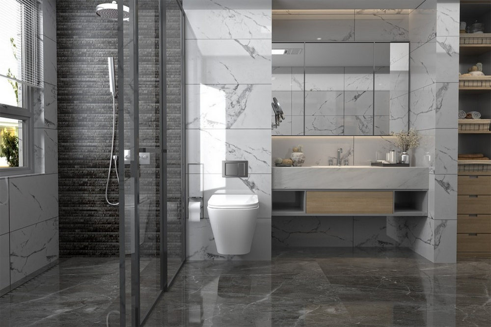 Комплект подвесной унитаз ABBER Rechteck AC1201 белый с инсталляцией AC0105 и кнопкой AC0121MCH матовый хром