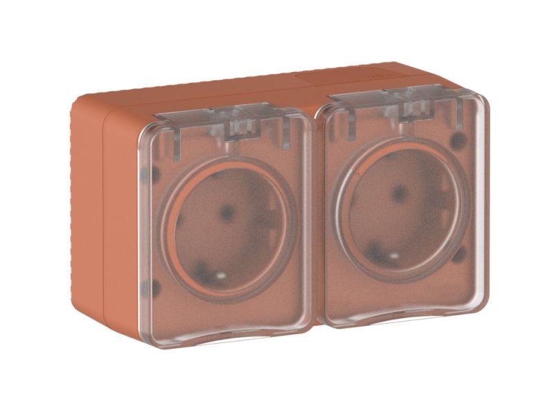 Розетка 2-м ОП AtlasDesign PROFI 16А IP54 заземл. защ. шторки терракот. SE ATN547026