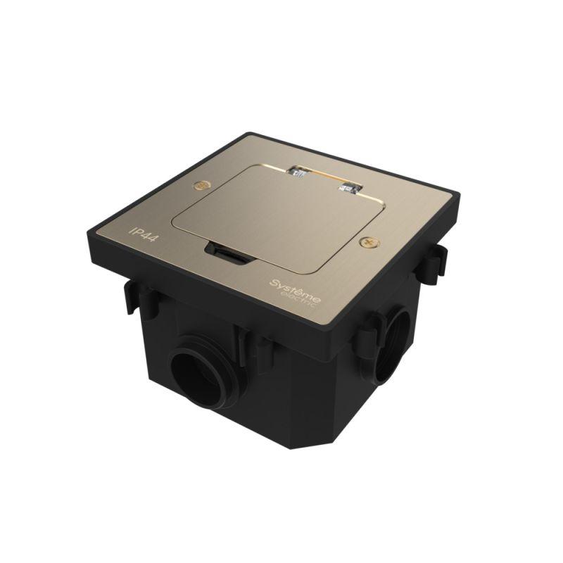 Лючок MultiDesk MDK21 с розеткой 2P+E 16А 250В IP44 с монтажной коробкой для бетонных полов никель SE MDK21202NC