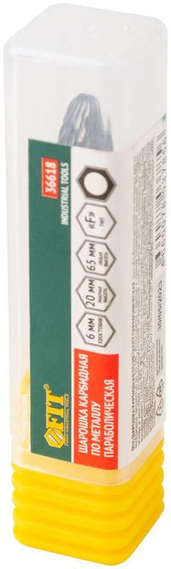 Шарошка карбидная штифт 6мм тип "F" параболическая 10х20х65мм FIT 36618