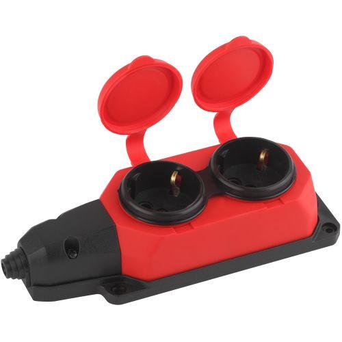 Колодка удлинителя 2-м с заземл. 16А IP44 K-2e-RED-IP44 каучук красн. Эра Б0044551