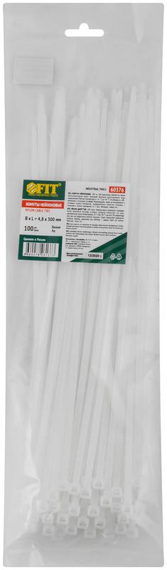 Хомут для проводов 4.8х300мм нейлон. бел. (уп.100шт) FIT 60376