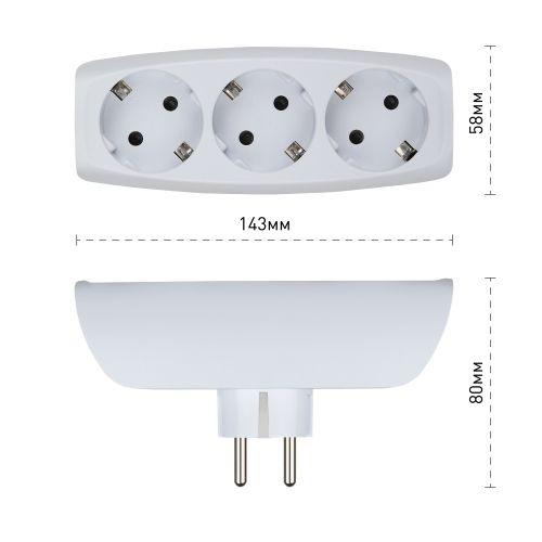 Разветвитель 3-м с заземл. 16А IP20 SP-3e-W защ. шторки бел. Эра C0045529