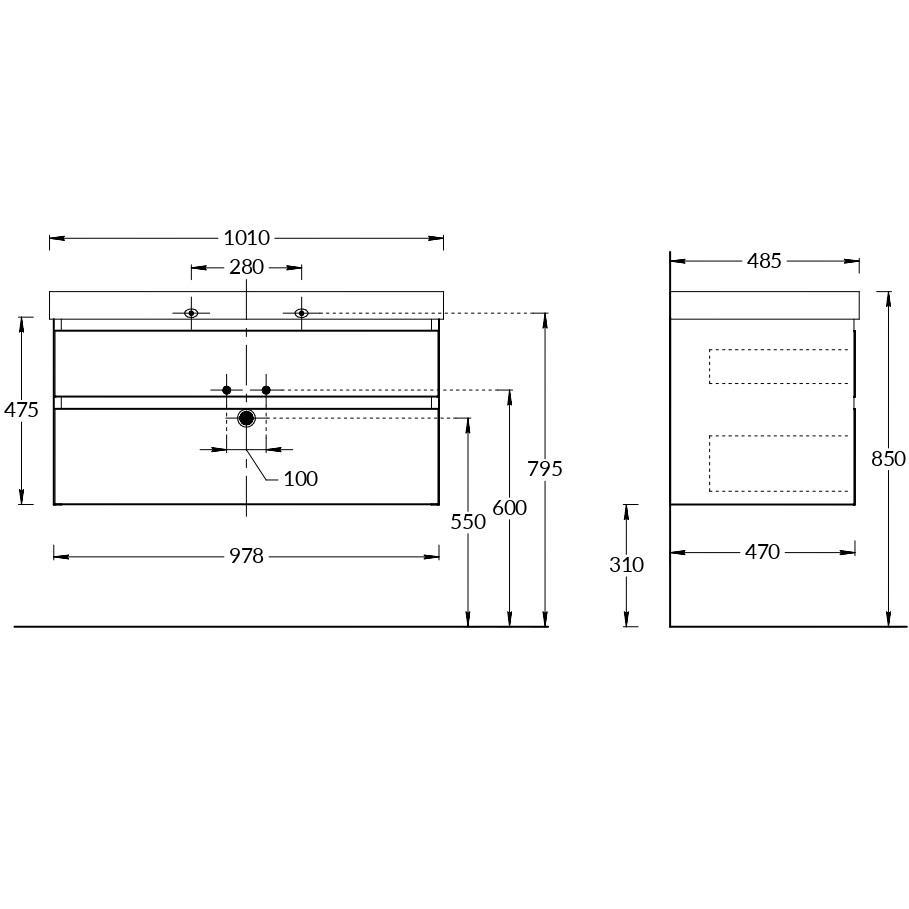 Тумба CUBO подвесная с ящиками 100, Мальва матовая