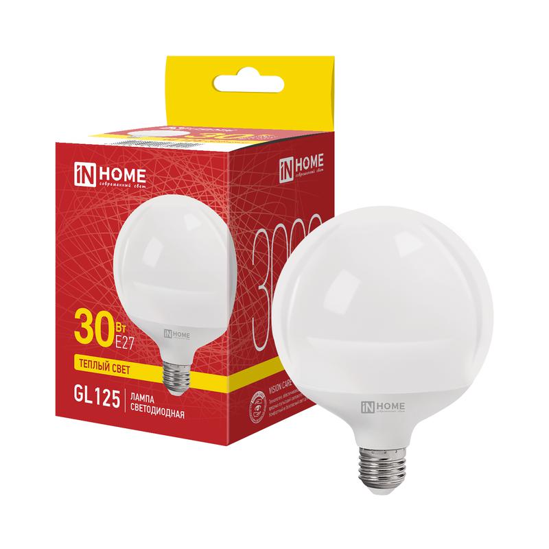 Лампа светодиодная LED-GL125-VC 30Вт шар 3000К E27 3000лм 230В 125мм IN HOME 4690612064000