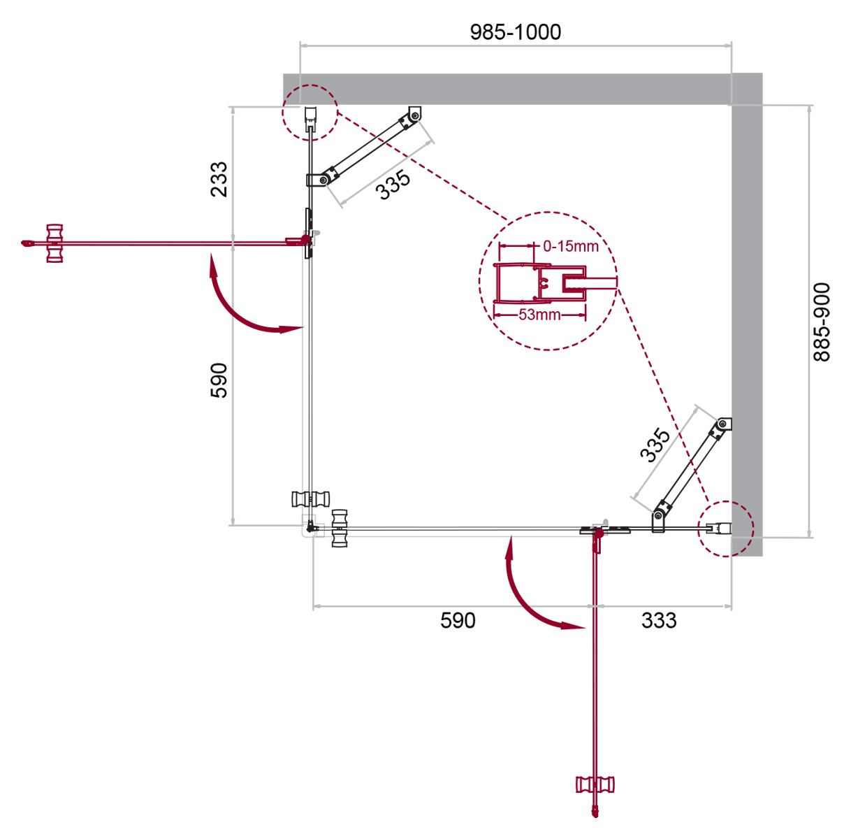 Душевой уголок BelBagno KRAFT-AH-22-100/90-C-Cr-R