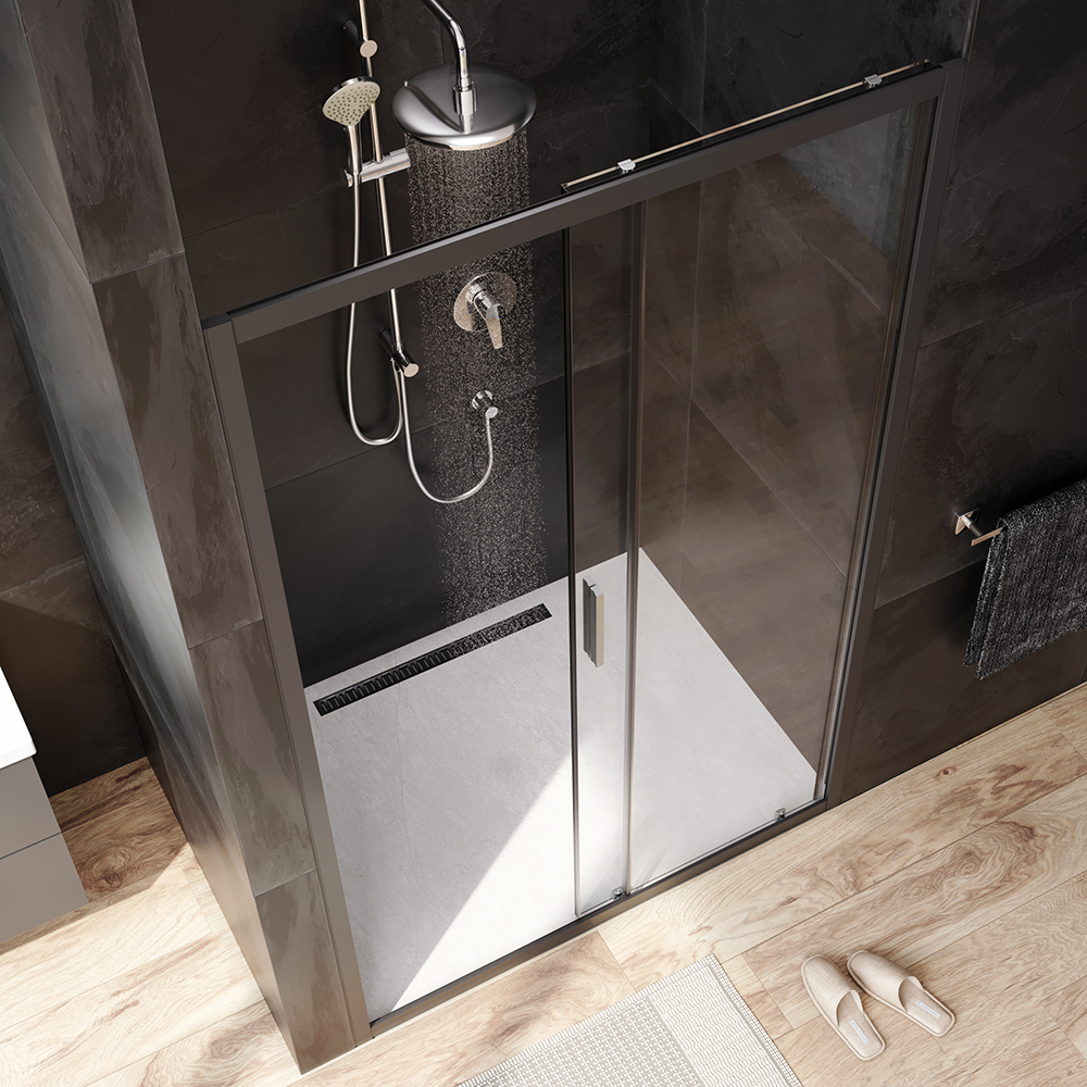 W90G-120-1-195BT Gem Solo Дверь душевая 120х195, стекло прозрачное, профиль черный матовый