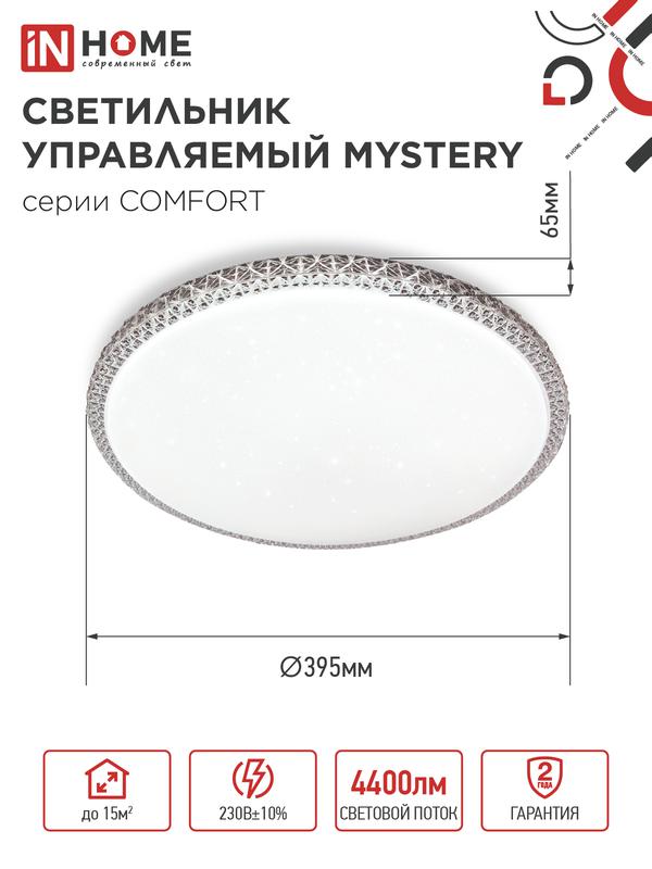 Светильник светодиодный COMFORT MYSTERY 55Вт 3000-6500К 4400лм 230В 400х70мм с пультом ДУ IN HOME 4690612034904