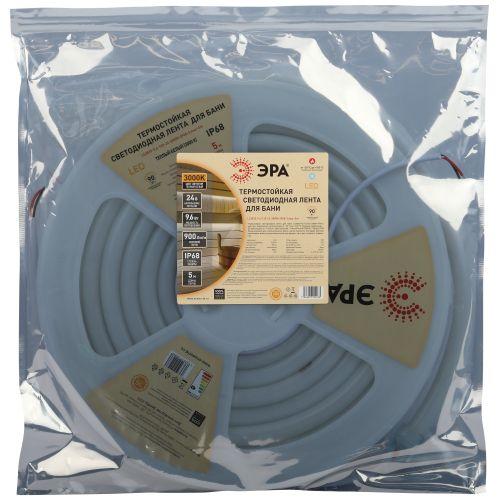 Лента светодиодная LS2835-9.6-120-24-3000K-IP68-5м 24В термостойкая для бани тепл. бел. (в комплекте: 2 заглушки; 10 крепежей)(уп.5м) Эра Б0062320