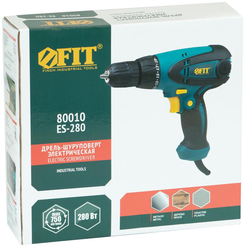 Дрель-шуруповерт электрическая 280Вт 0-750об/мин БзП 10мм 14Нм FIT 80010