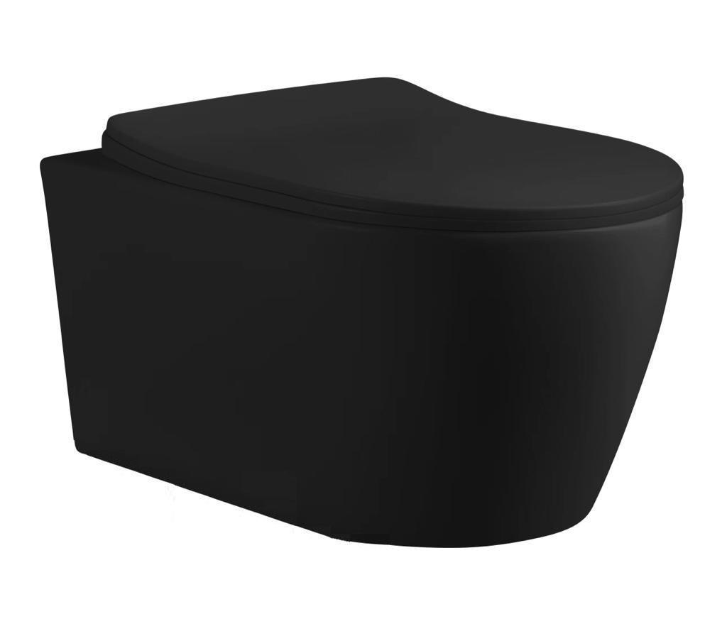 Унитаз SELLA Aria MBF подвесной безободковый, черный матовый, сиденье дюропласт быстросъемное с микролифтом Ceruttispa CT10016 (485х360х360)