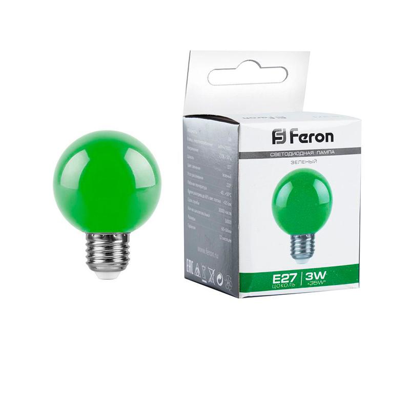 Лампа светодиодная 3Вт 230В E27 G60 матов. LB-371 зел. FERON 25907