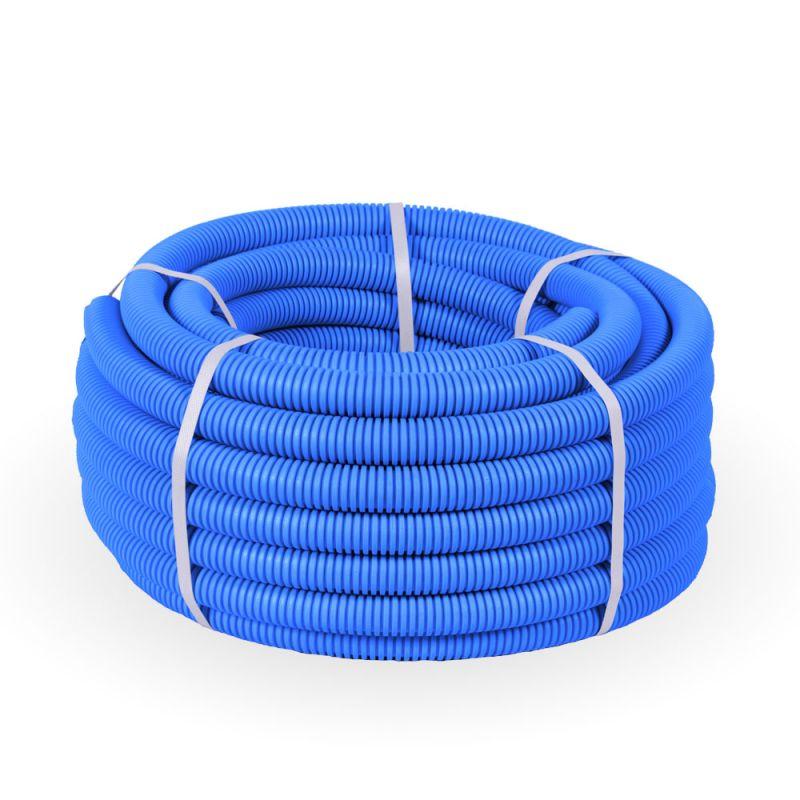 Труба гофрированная ПП тяжелая d25мм с протяжкой 750 Н негорючая (НГ) син. (уп.50м) Промрукав PR02.0081