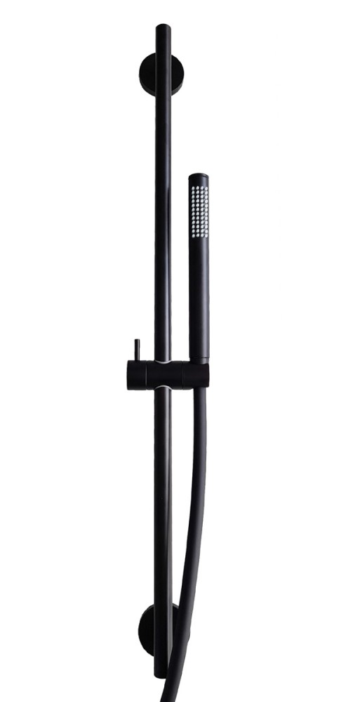 Душевая стойка из латуни LIFE 755мм, фиксаторы неподвиж. из металла, поворот.подвиж.крепл.для душа из металла , душ из металла , шланг из PVC 1500мм, цвет черный матовый, LIFE