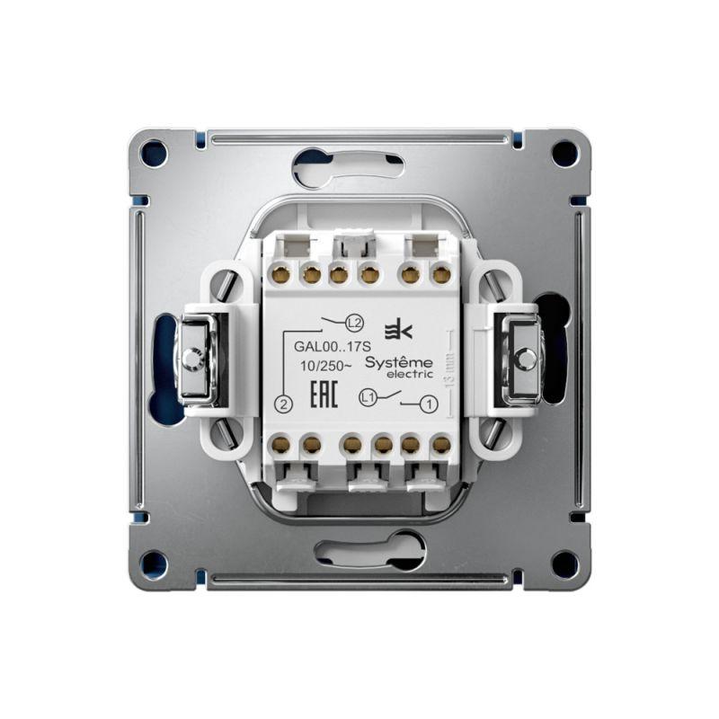 Выключатель кнопочный 2-кл. ArtGallery 10AX быстрозажим. клем. механизм аквамарин SE GAL001117S