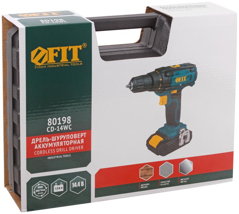 Дрель-шуруповерт аккумуляторная 14.4В 0-450/1550об/мин 23Нм 2 (Li-Ion) 1.3А.ч FIT 80198
