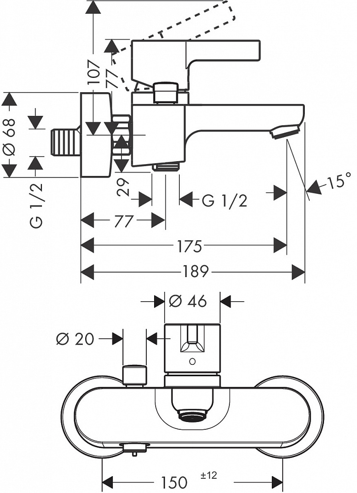 Смеситель Hansgrohe Metris S 31460000 для ванны