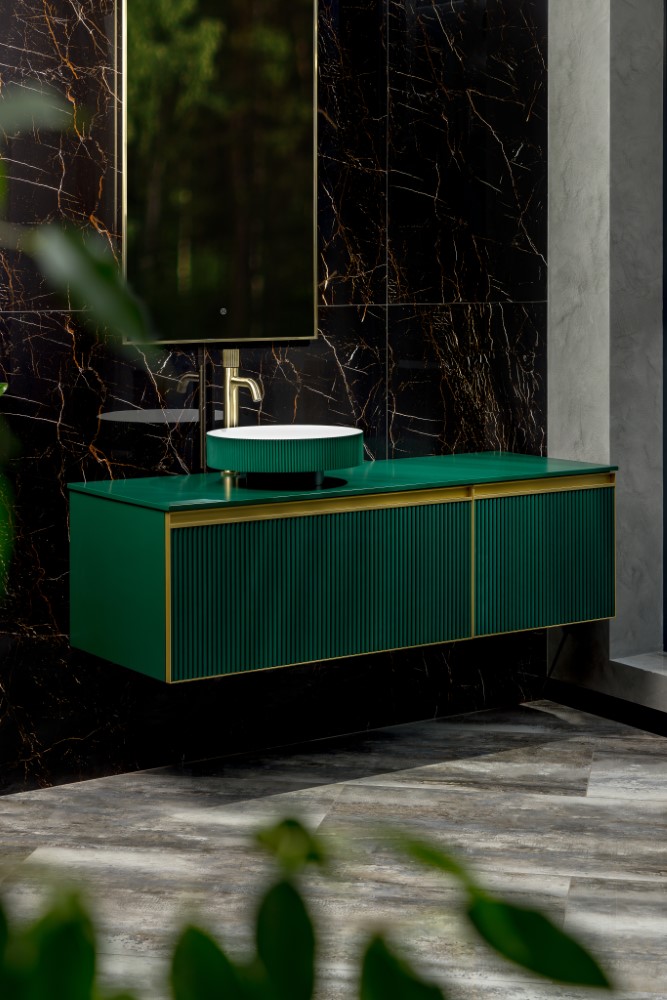 QUATRO 2 140см Тумба ,2 ящика, RAL 6005 FUGA + профиль GOLD + столешница