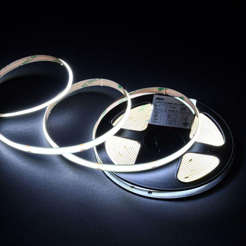 Лента светодиодная COB-480LED 11Вт/м IP20 8мм 24В 6500К (уп.5м) IEK LSR11-2-480-20-1-05