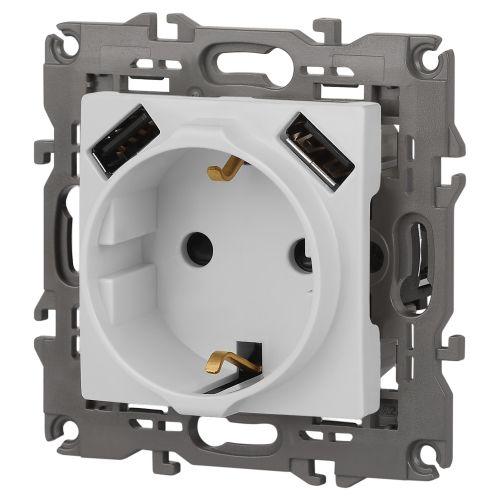 Розетка Elegance 14-4109-01М 16A 250В 2P+E защ. штор. с 2xUSB 3А 5В матов. бел. Эра Б0065773