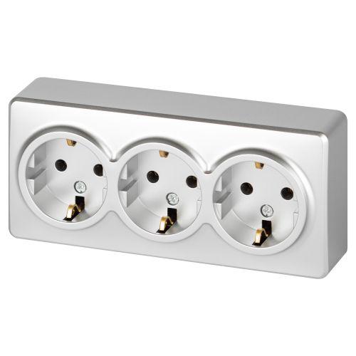 Розетка 3-м ОП Эксперт 11-2208-03 16А IP20 250В 3х2P+E Schuko с заземл. алюм. Эра Б0063010