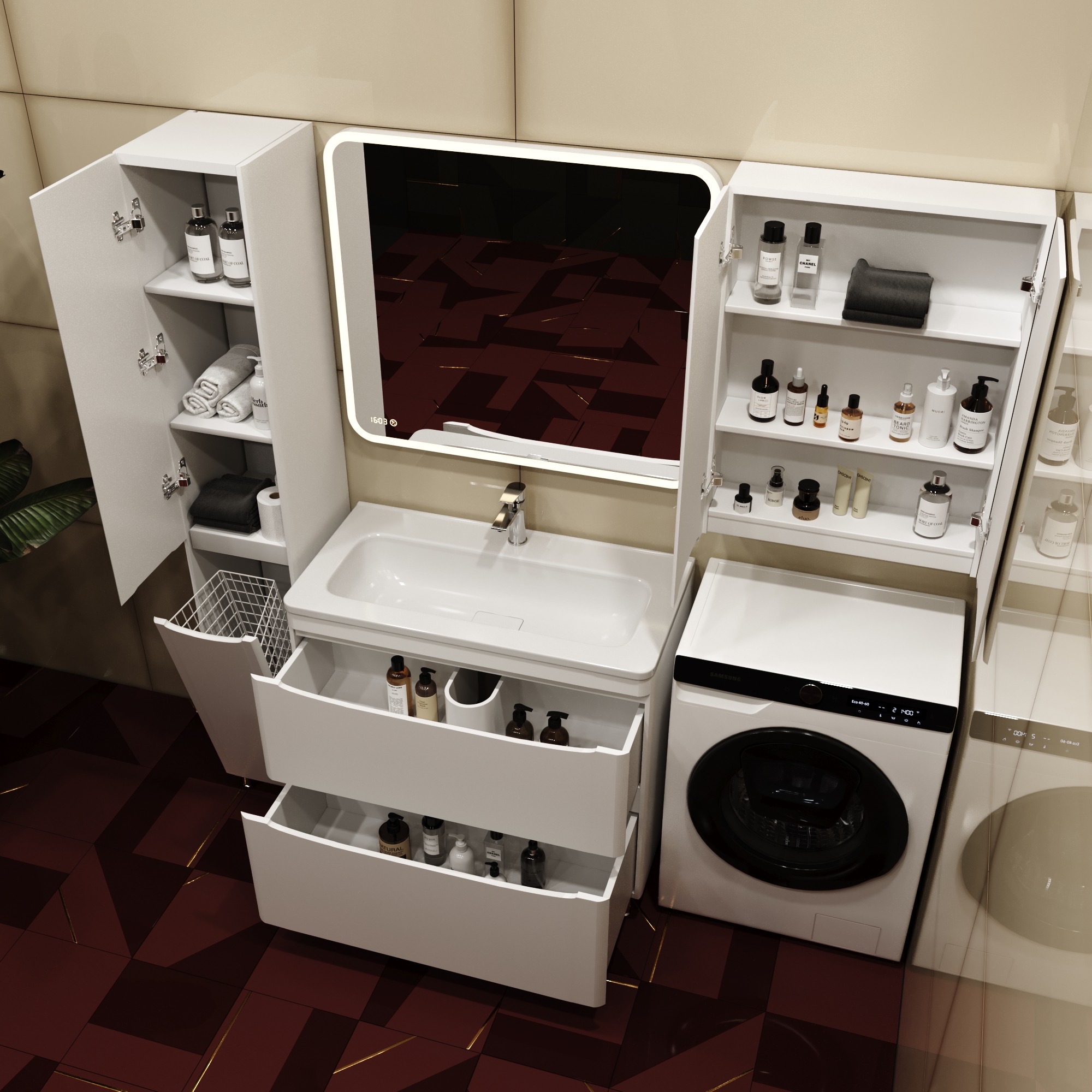 Тумба напольная "Бергамо мини 90" (2 ящ.) Люкс антискрейтч белый, PLUS