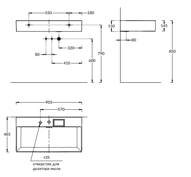 Раковина LOGICA мебельная\подвесная с двумя отверстиями 90, белая глянцевая