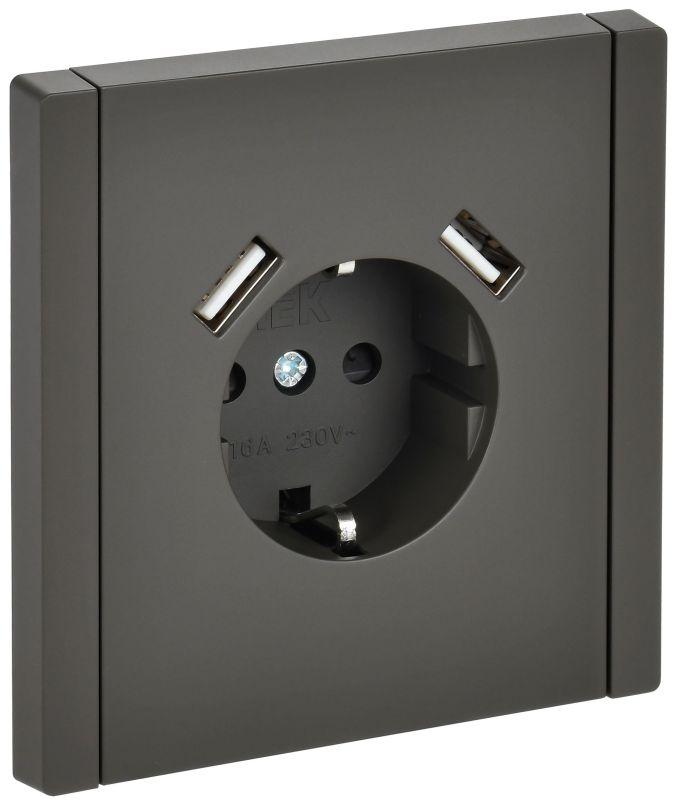 Розетка FORTE&PIANO FP345 16А USB A+A 3.1А с заземл. защ. шторки винт. крепл. сер. IEK FP-R14-16-U21-D31-K03