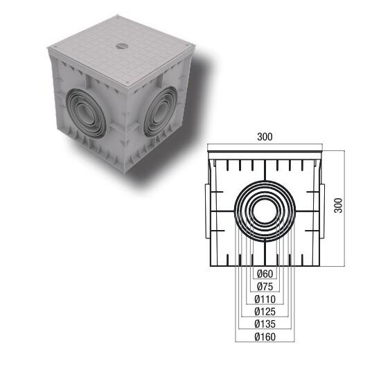 Коробка распределительная 300х300х300мм 4 вывода с крышкой пластик сер. Cetinkaya Pano CP303030