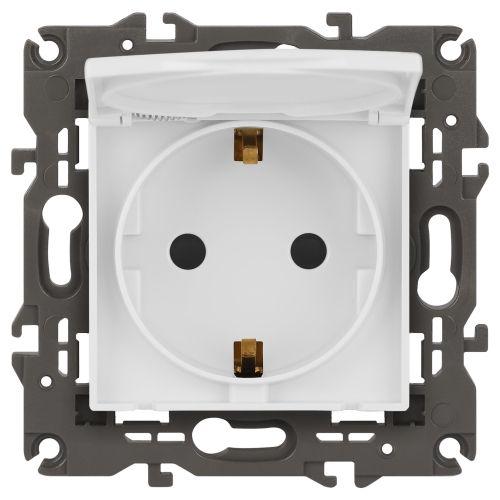 Розетка Elegance 14-2103-01М 16А 250В 2P+E Schuko защ. шторки с крышкой матов. бел. Эра Б0065808