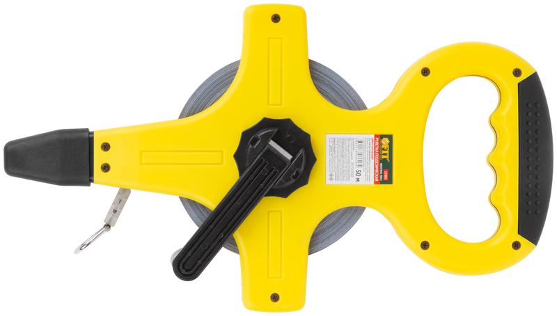 Рулетка геодезическая 50м стальная лента открытый пластик. корпус прорезиненная ручка желт. FIT 17803