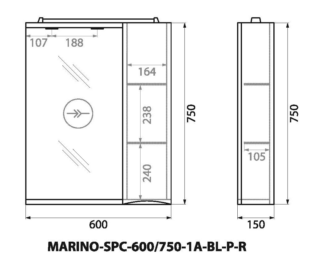 Шкаф подвесной BelBagno MARINO-SPC-600/750-1A-BL-P-R