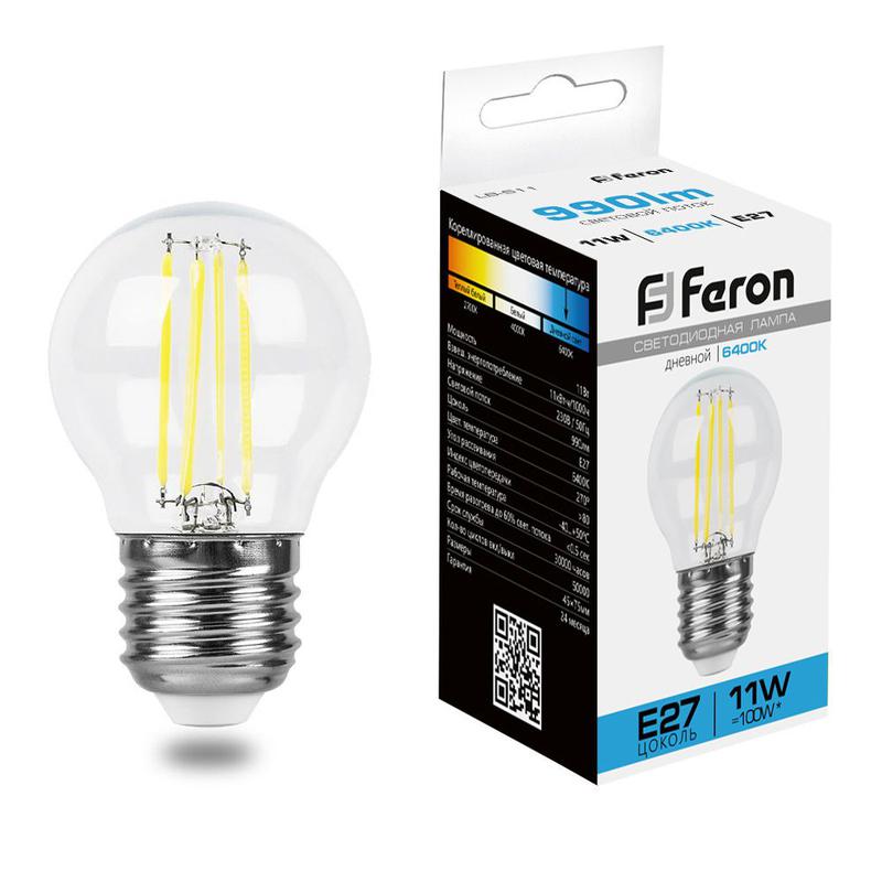 Лампа светодиодная 11Вт 230В E27 6400К прозрачн. LB-511 FERON 38226