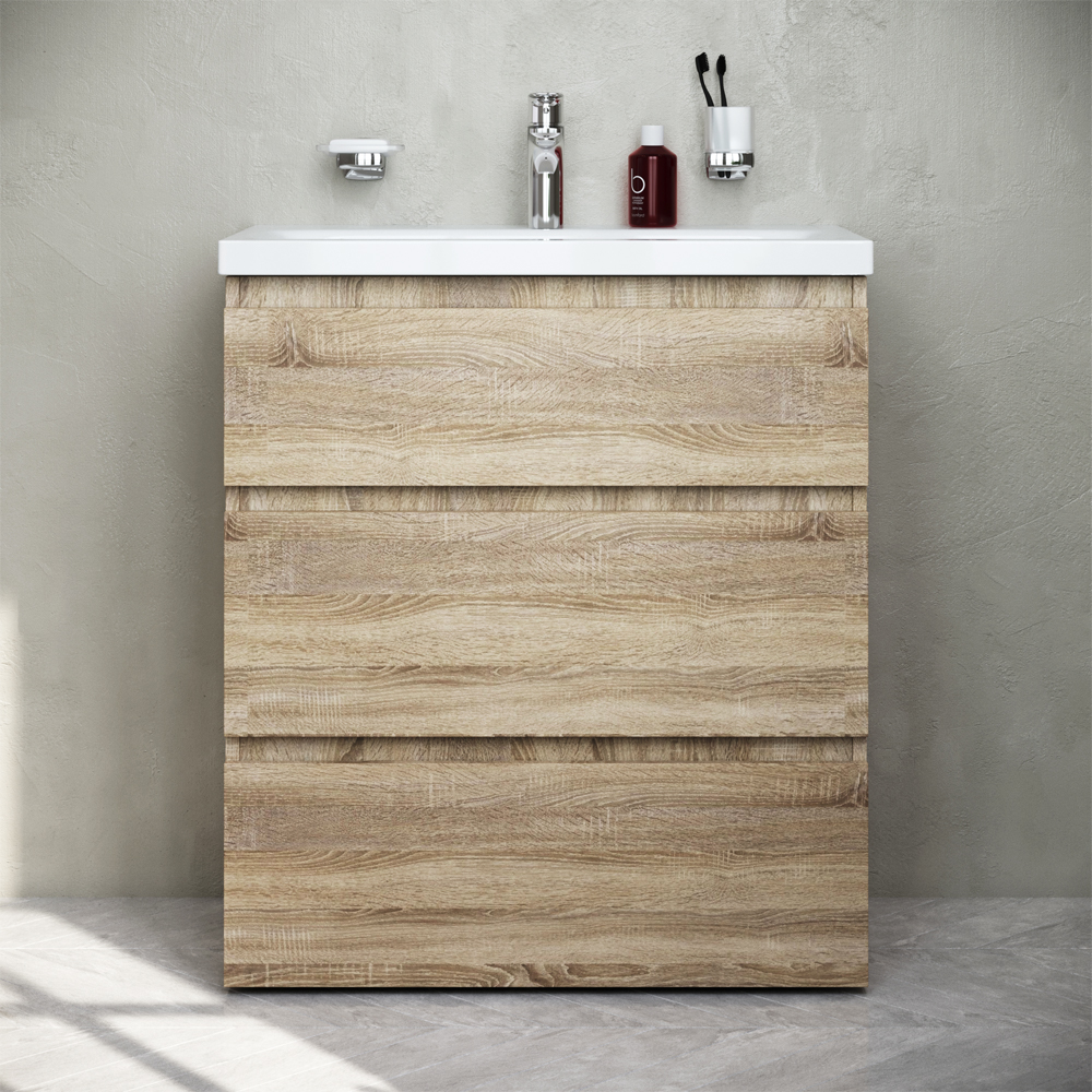 M91FSX0752OF GEM S, База под раковину, напольная, 75 см, 3 ящика, светлый дуб