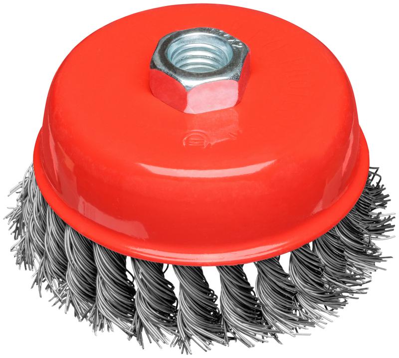 Корщетка-чашка гайка М14 стальная витая проволока 100мм блистер КУРС 39098