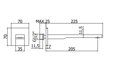 Излив из стены прямоуг. TANGO 205 mm подкл. 1/2" Paffoni ZBOC121NO Черный матовый