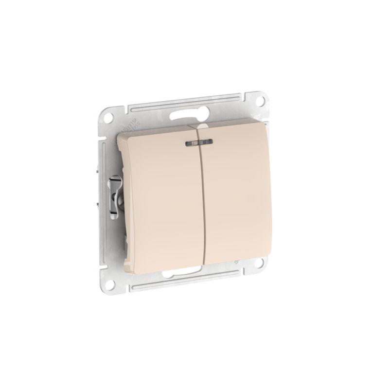 Выключатель 2-кл. Glossa (сх. 5а) 10AX с подсветкой быстрозажим. клем. механизм беж. SE GSL000253S